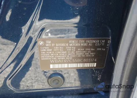 2011 BMW 535I z USA, uszkodzony, nr VIN WBAFR7C55BC803174